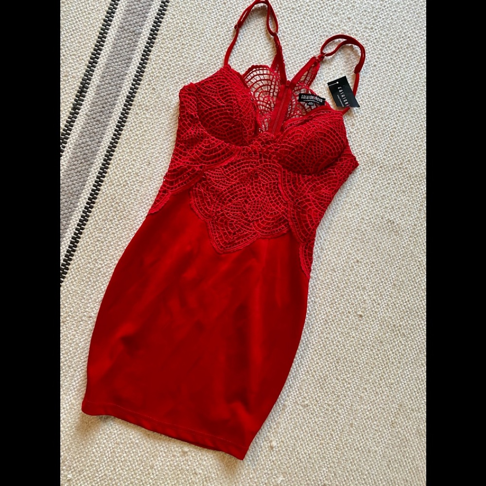 Fashion nova Margaret crochet lace dress mini NWT